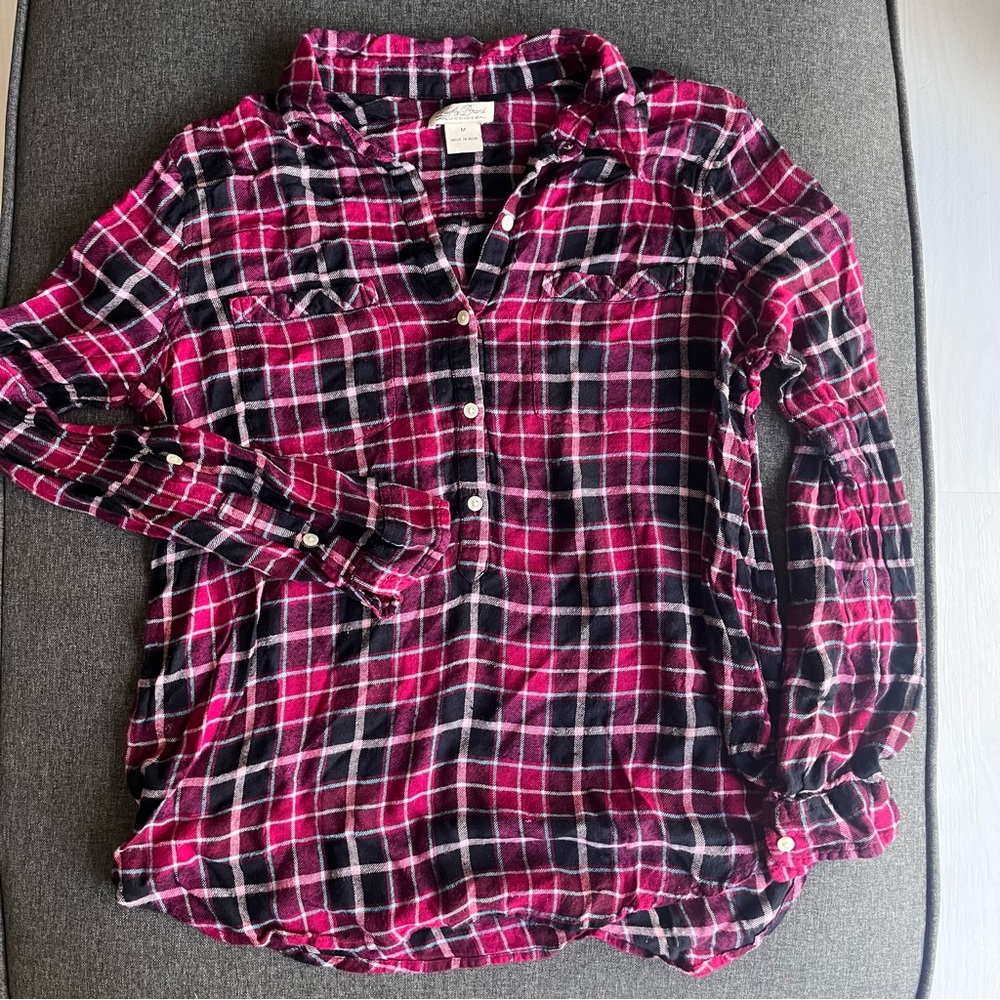 Lucky Brand Pink and Black Plaid Shirt
